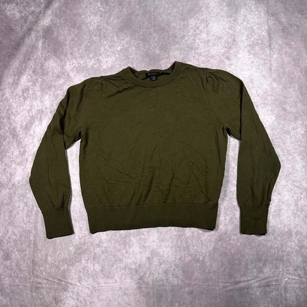 Banana Republic Women LP Olive Green 100% Merino Wool Puff Sleeve Sweater Luxury